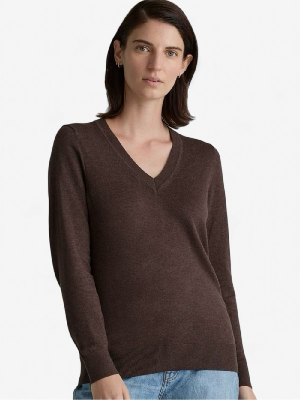 Quince Lightweight Cotton Cashmere V-Neck Sweater Mocha Capsule Neutral Preppy